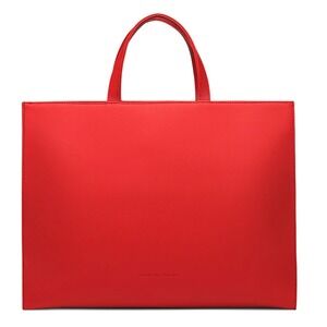 Carla Rockmore Red Vegan Leather Tote Bag Oversized Minimalist Structured